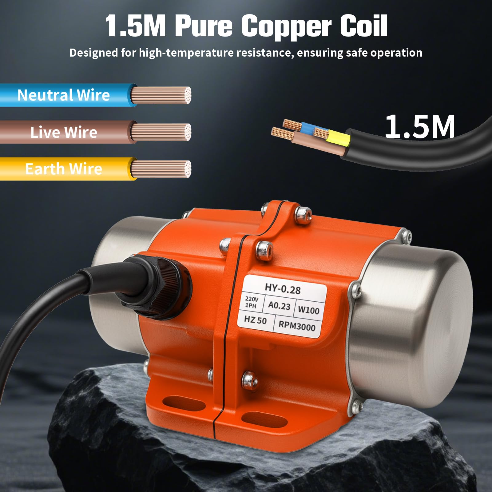 100W Betonrüttler, Elektrischer Vibrationsmotor mit 55KG Kraft 3000 U/min, IP65 wasserdicht, Einstellbarer Rüttelmotor für Bau, Chemie, Bergbau, Medizin und Lebensmittelverarbeitung