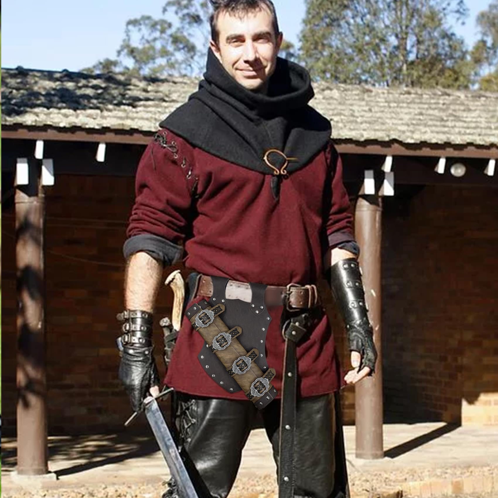 Mittelalterliches Schwert Holster Aus Kunstleder - Verstellbarer Schwertfrosch Für LARP & Cosplay