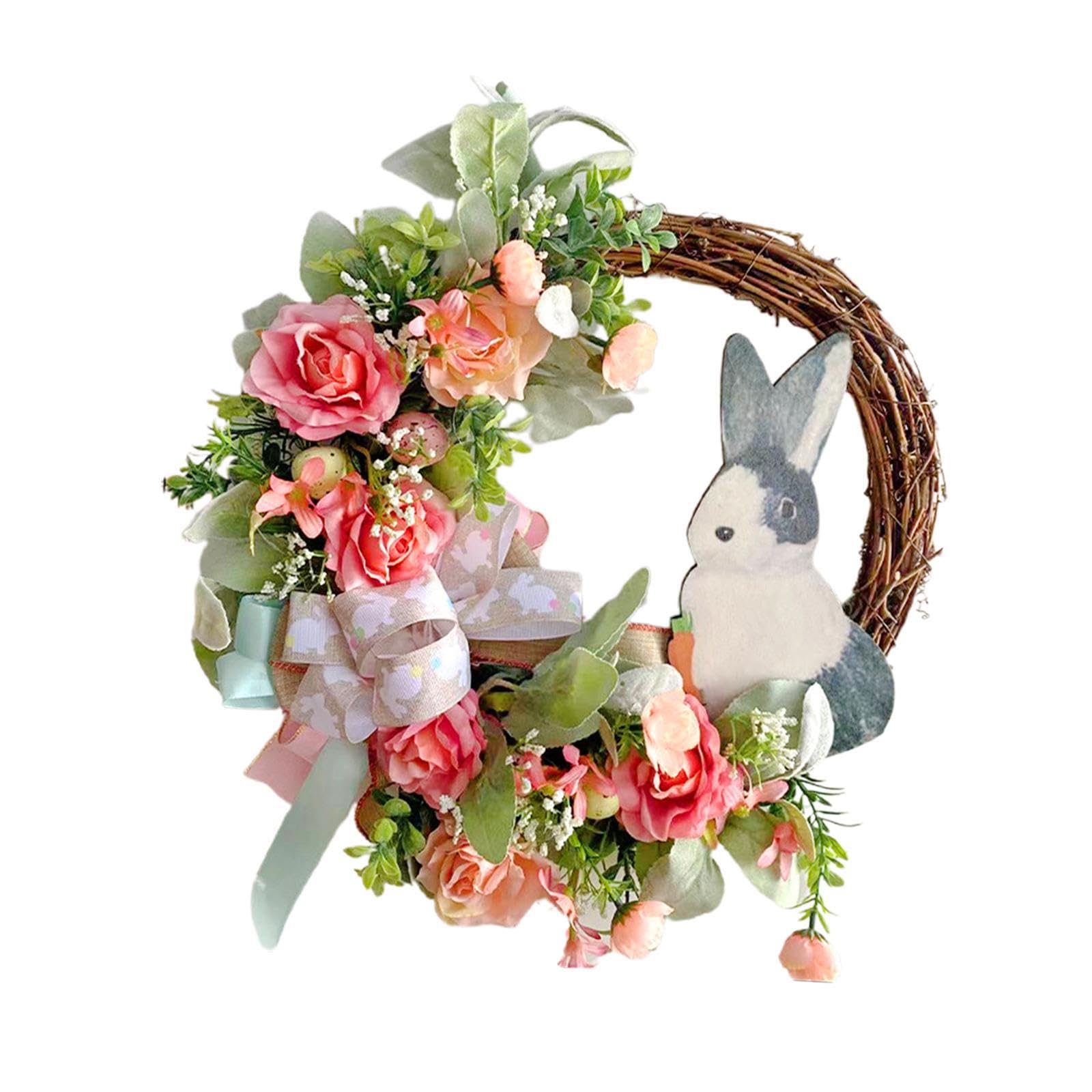LIXSAZSE Lovely Springtime Artificial Flower Wreath With Rabbit Easter Gift Simulation Easter Wreaths Looks Beautiful.