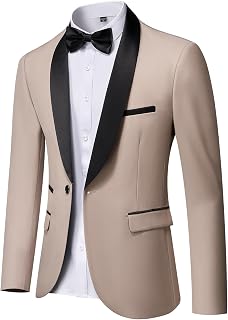 Men's Casual Slim Fit Blazer, One Button Shawl Lapel Lightweight Suit Jacket for Dinner Wedding Party