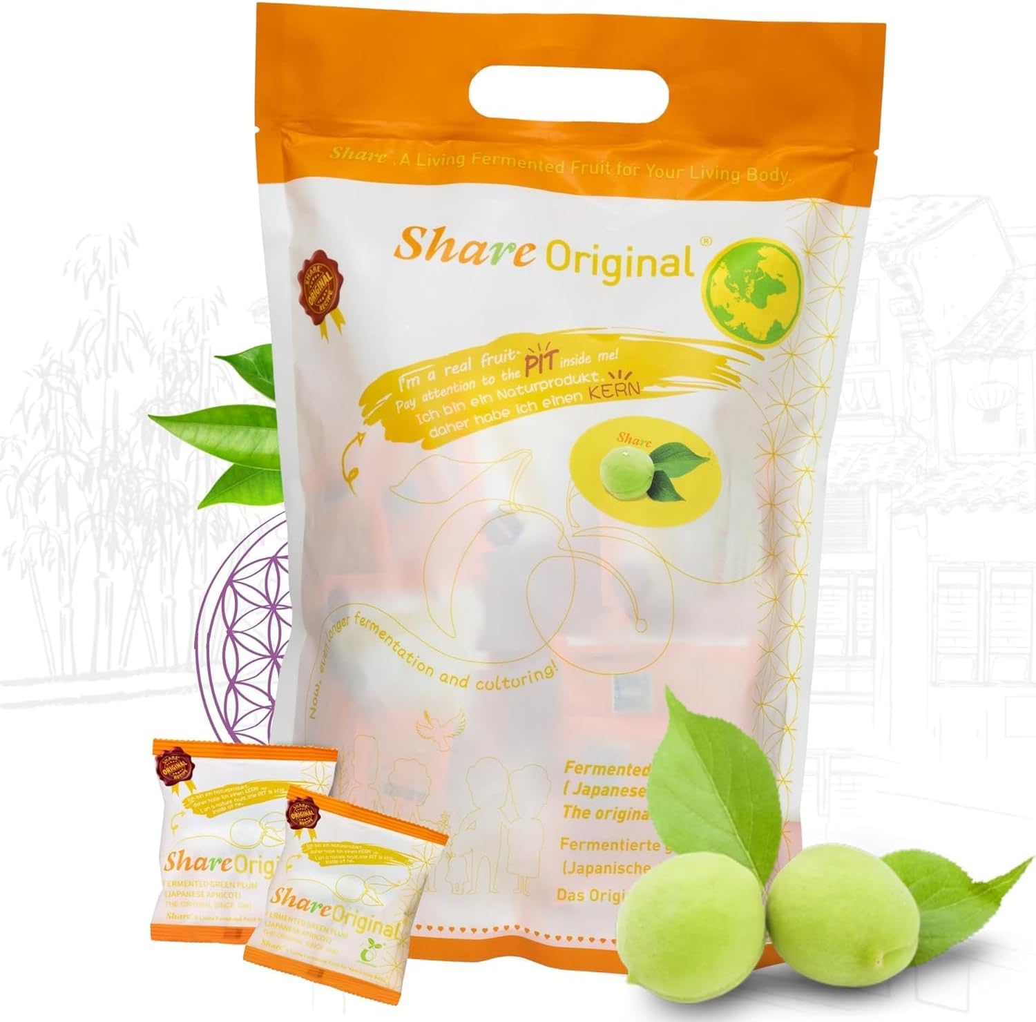 Share Original Fermented Green Plum Japanese Apricot 1.1lb, 30+ Month Fermented, Deliciously Sweet-Sour Taste, Vegan, Lactose-Free