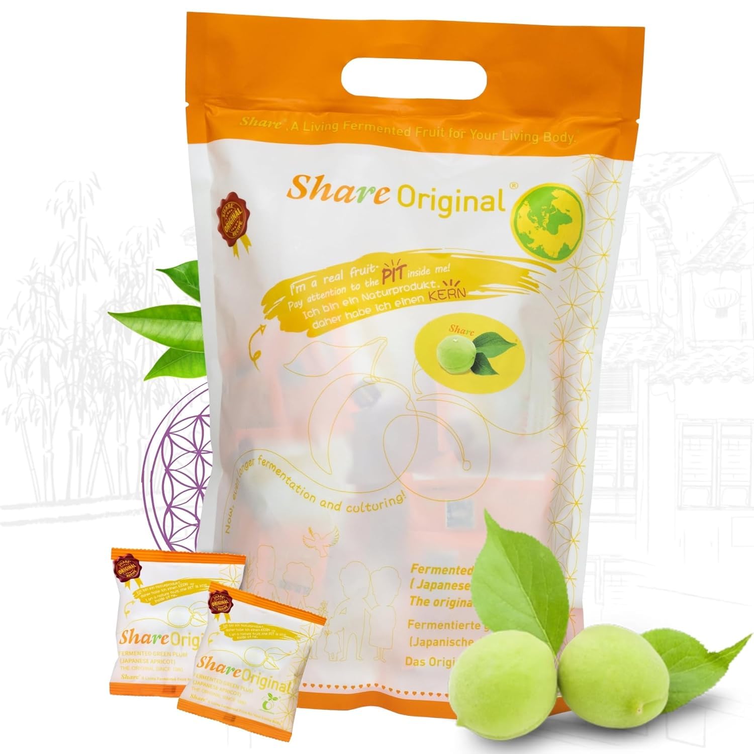 Share Original Fermented Green Plum Japanese Apricot 1.1lb, 30+ Month Fermented, Deliciously Sweet-Sour Taste, Vegan, Lactose-Free