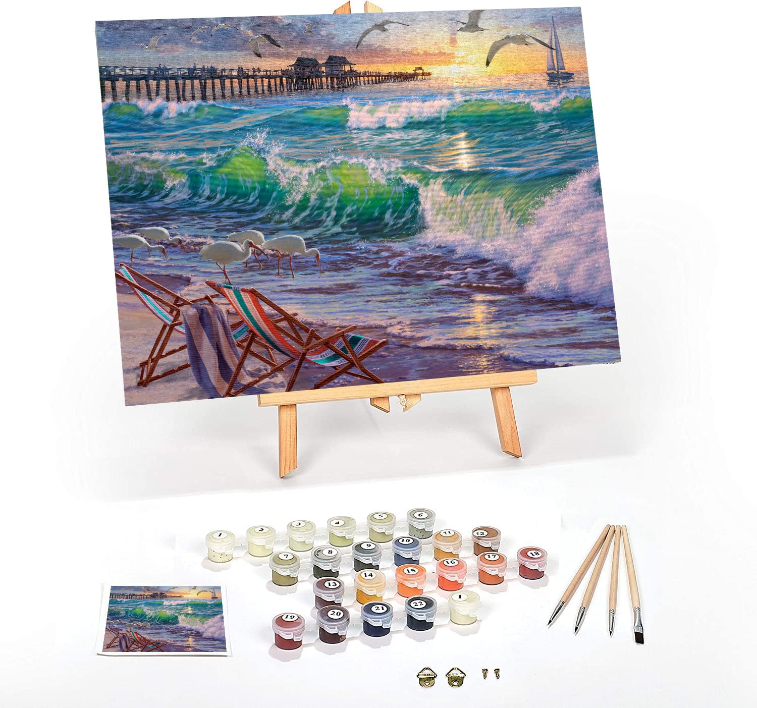 Ledgebay DIY Paint by Numbers Kit for Adults Framed Canvas: Beginner to Advanced Paint by Numbers Kit, Kits Include Acrylic Paint Set Brushes Tabletop Easel (Seaside Escape 12" x 16" Framed)