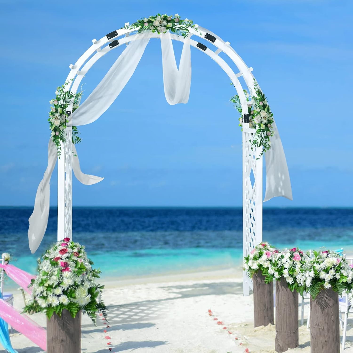 EAGLE PEAK Wood Arbor Garden Trellis Archway, Wedding Arch for Ceremony, Outdoor Wooden Pergola for Climbing Plant, 92 in, White