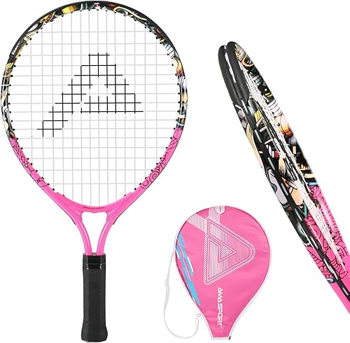LITIAN Raqueta de tenis rosa para niños de 2 a 10 años de edad, ligera y duradera, raquetas de tenis para niños pequeños y jóvenes principiantes de