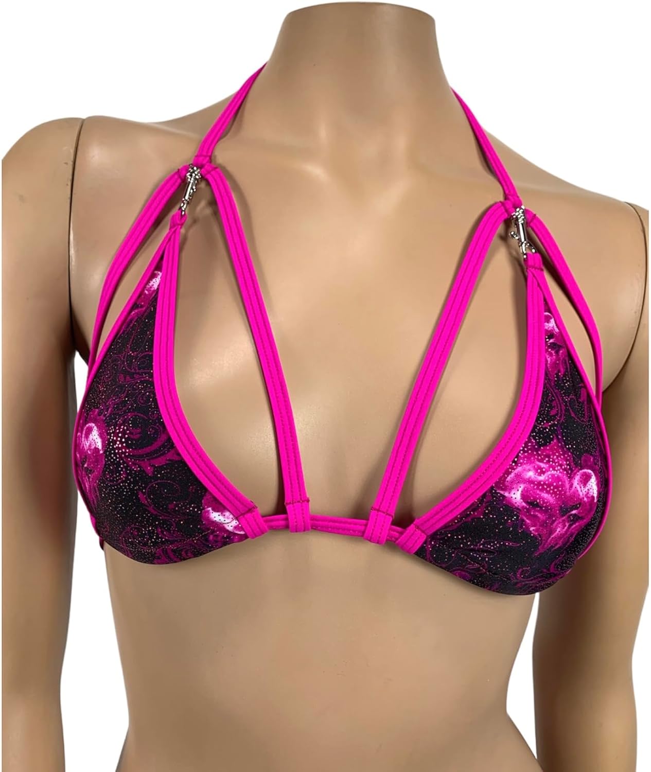 Freya's Boutique Sparkle Shine Triangle Bikini Top with Connector Mini G-String Thong Micro V-String Thong Skimpy Exotic Dancewear Rave Outfit Swimwear Bathing Suit 2 Piece Set Handmade Multi Color - Image 3