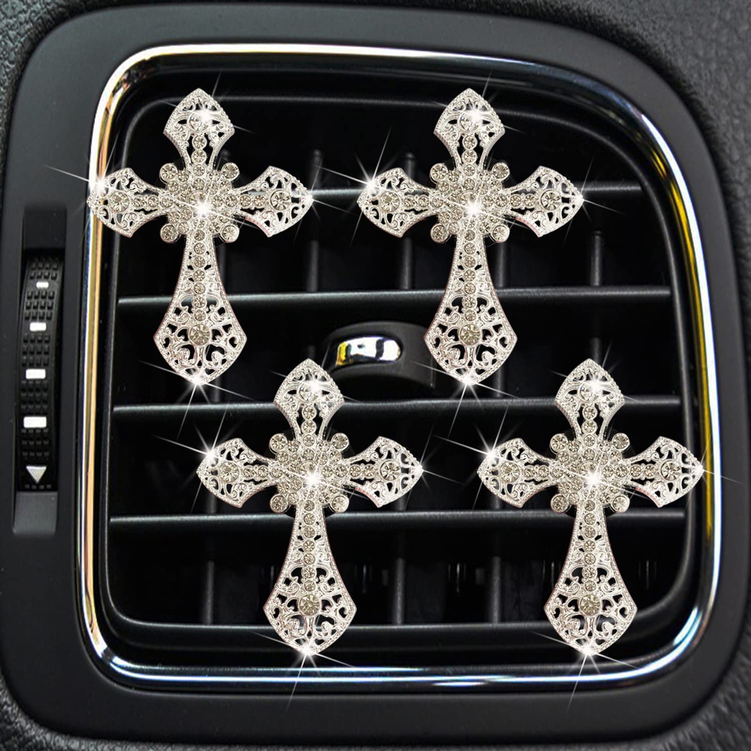 Clip Per Bocchetta Dell'aria Con Strass, 4 Pezzi, Con Cristalli Incrociati Per Auto E Bocchette Di Sfiato, Per Diffusore Auto, Con Strass, Decorazione Per Interni Auto, Accessori Per Auto Da Donna-image