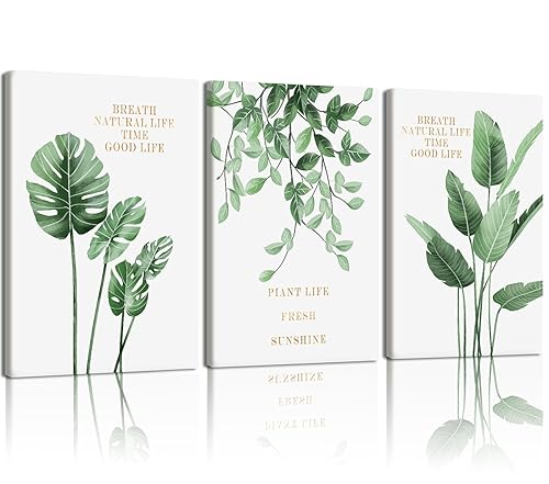 EHNTNNMA 3 Pcs Of Green Palm Leaf Canvas Wall Art