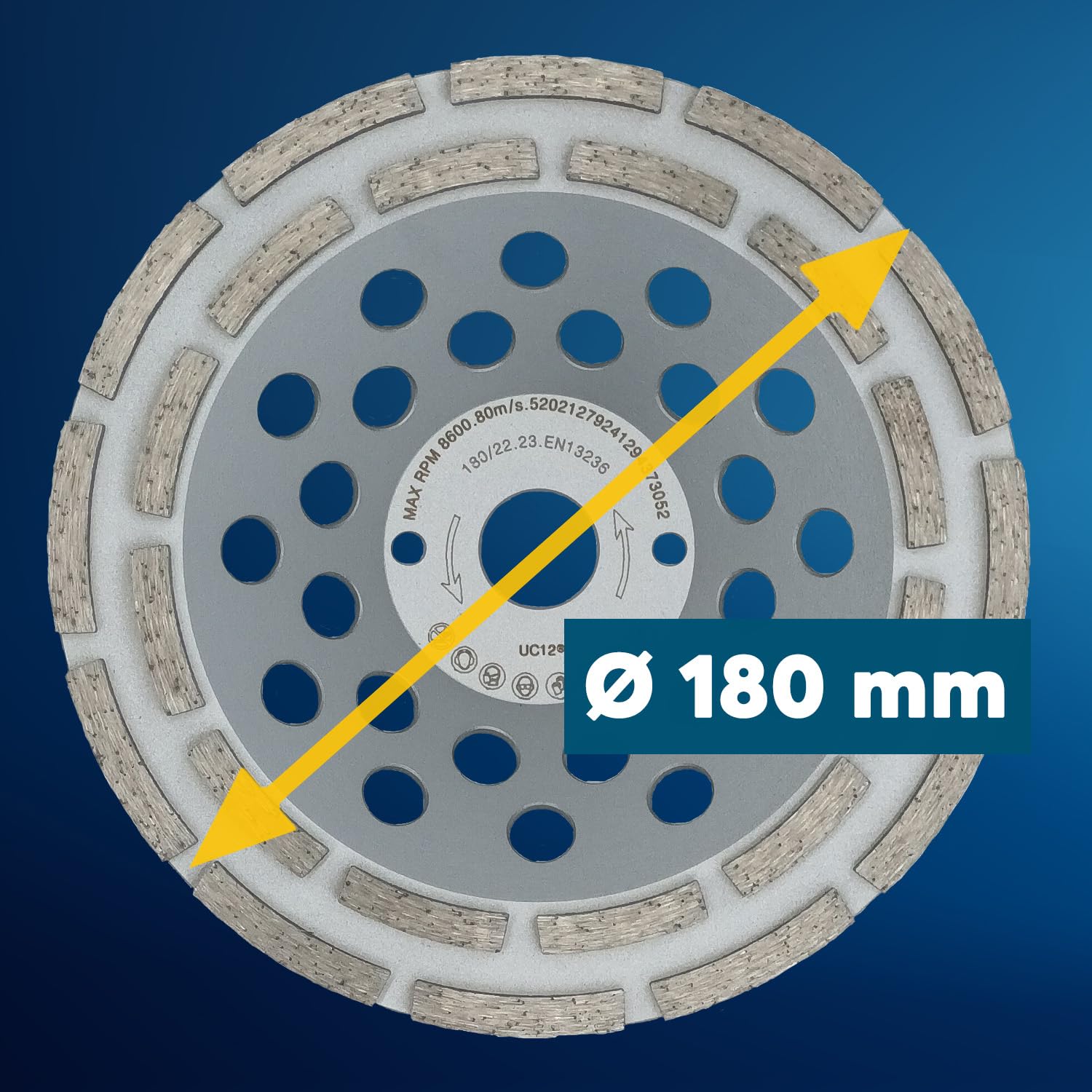 Diamentowa szlifierka garnkowa STD, Ø 180 mm, podwójna powłoka, do betonu, jastrychu i kamienia naturalnego