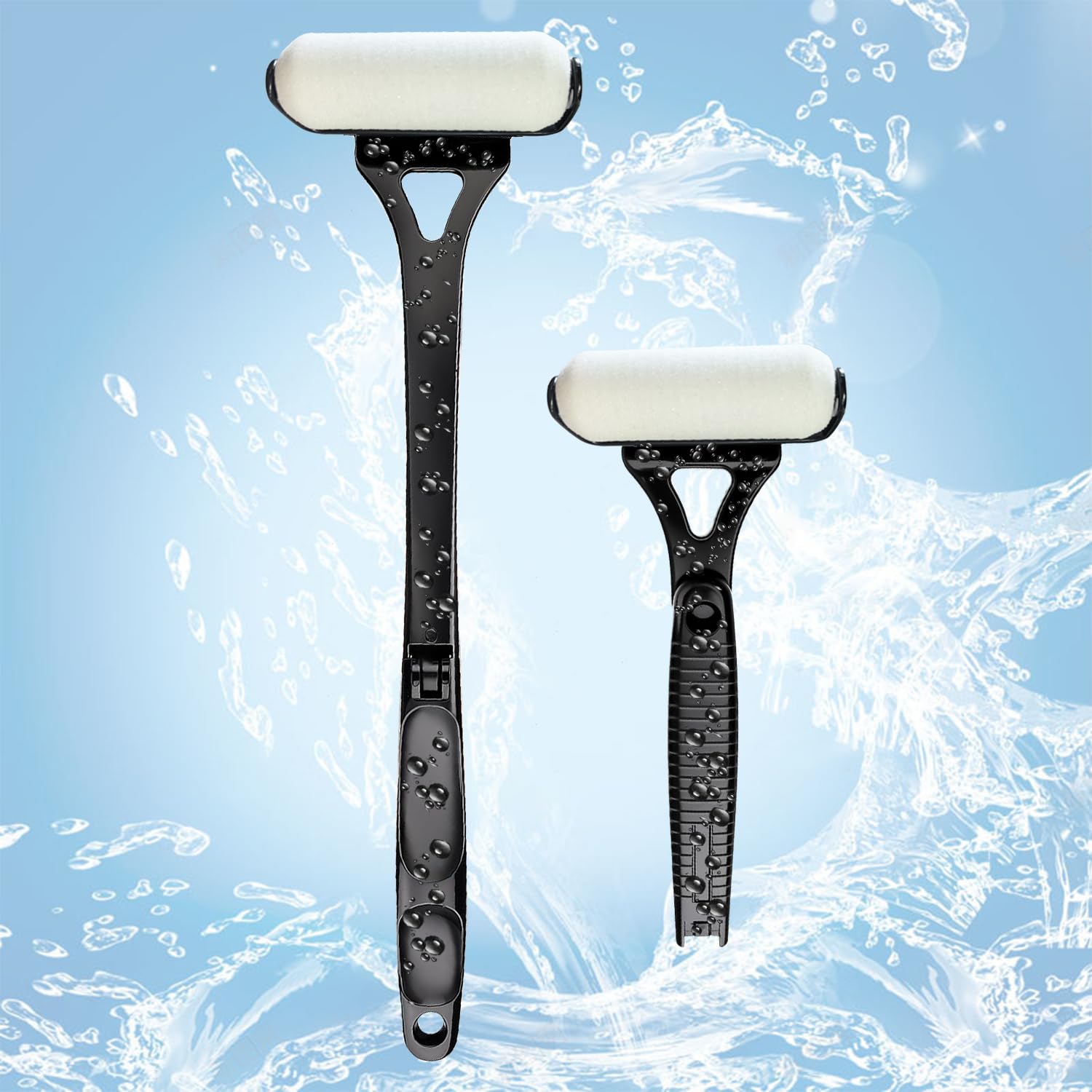 Applicatore per lozioni nero, con manico lungo per la schiena, manico pieghevole con 3 rulli in schiuma riutilizzabili, applicatore per crema lavabile per schiena
