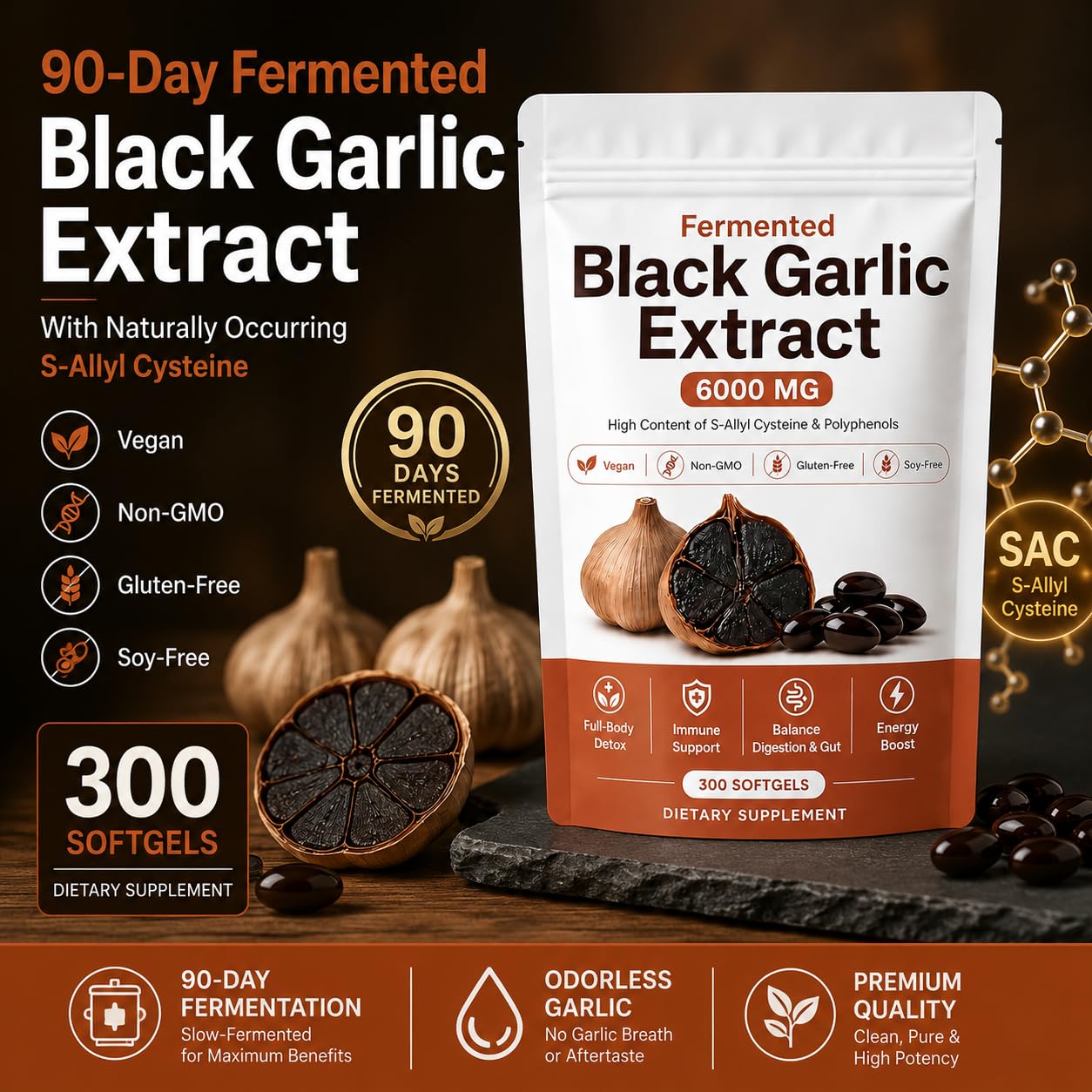 estella Fermented Black Garlic Extract Softgel, 90-Day Matured with S-Allyl Cysteine, Odorless Garlic Supplement for Daily Digestive Balance, Immune & Antioxidant Support, Vegan, 300 Capsules — Amazon image 2