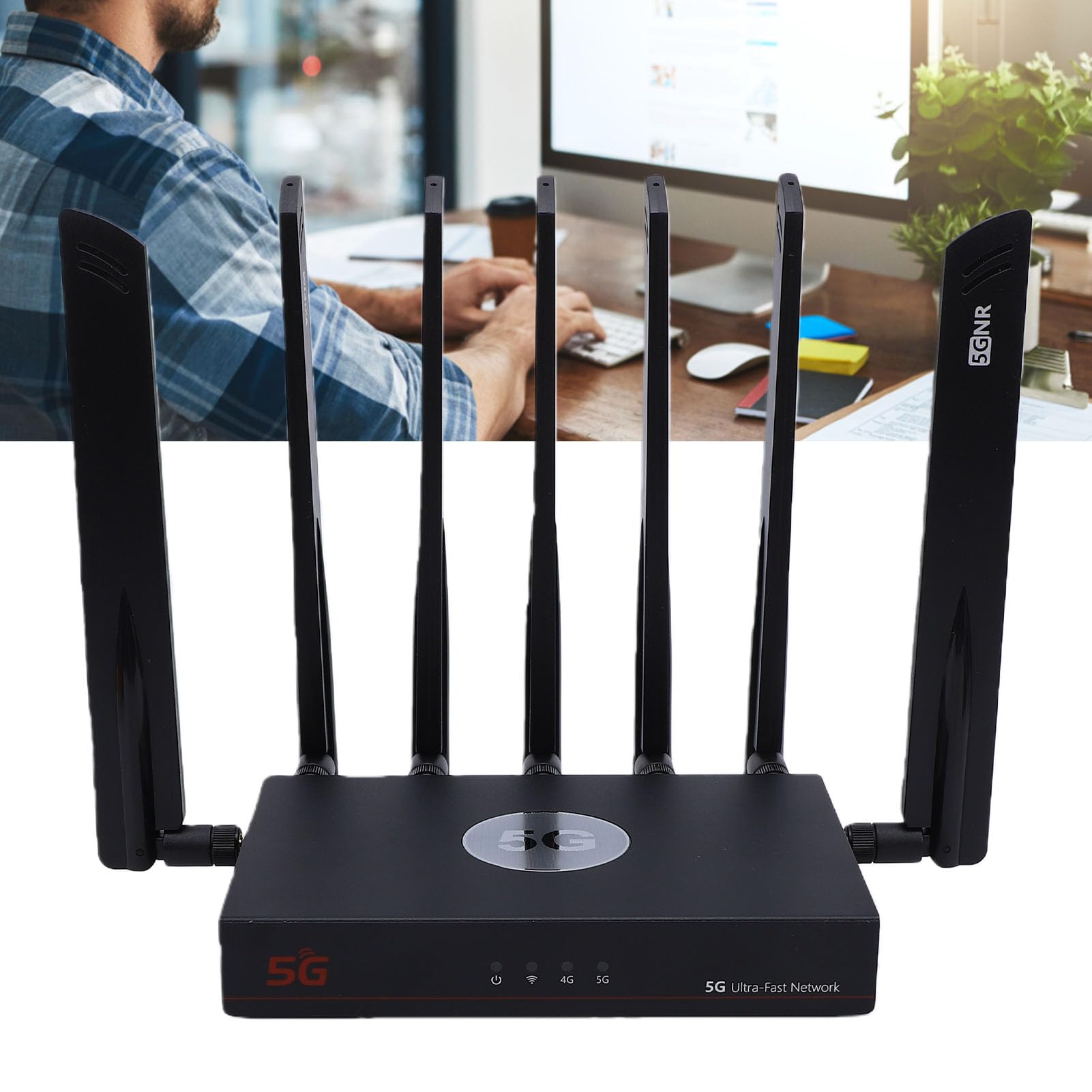 Modulo Chip Router 5G WiFi 6 Dual SIM CPE 7 Antenne Ad Alto Guadagno Gigabit LAN per Streaming 4K e Lavoro Remoto (Spina europea)