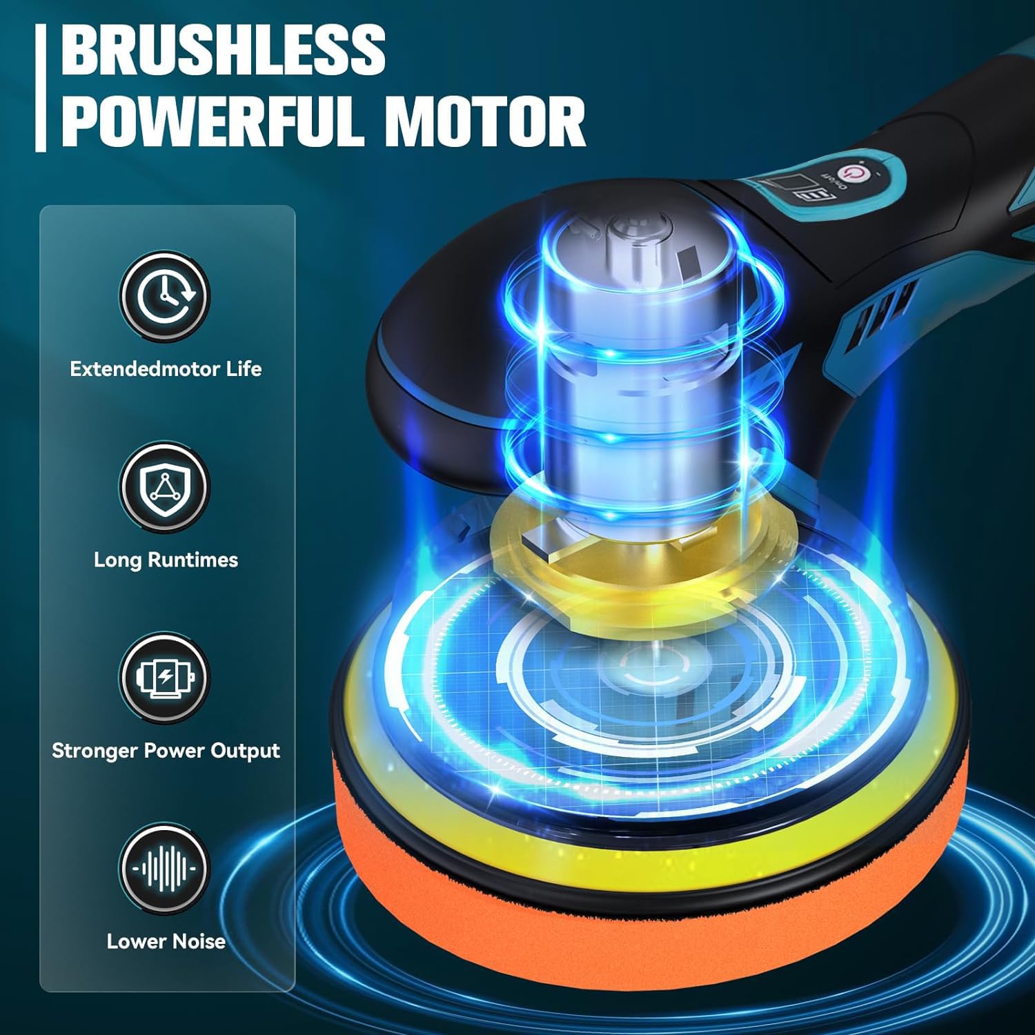 Pulidora Coche Inalambrica - 21V Pulidora Orbital Coche con 2 Baterías 2000mAh, 8 Velocidades Variables, 5500RPM, Pulidora Coche para Pulir, Encerar y Eliminar Arañazos del Coche
