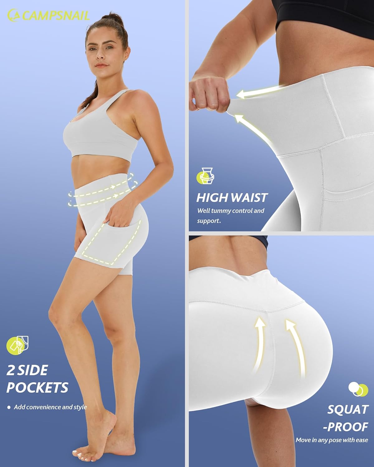 CAMPSNAIL 4 Pack Biker Shorts Women with Pockets – 5"/8" High Waist Tummy Control Workout Gym Yoga Running Compression Shorts - Image 3