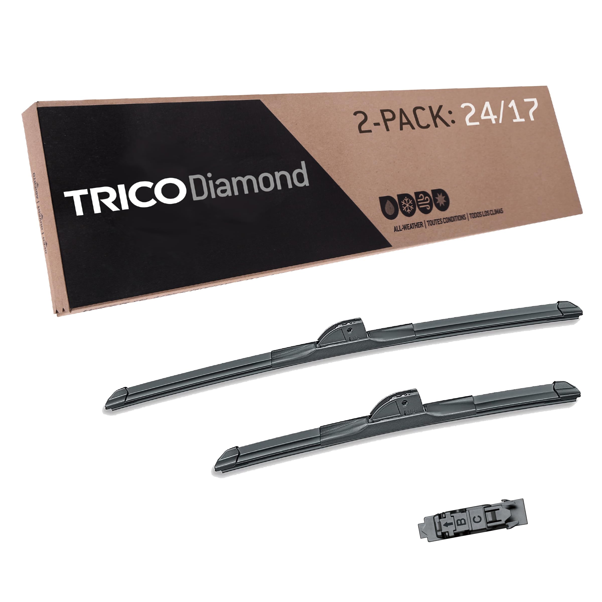 TRICO Diamond 24" + 17" Super Premium Automotive Replacement Windshield Wiper Blades (Set of 2), Passenger and Driver Side All-Weather Beam Wiper Blades for Select Vehicle Models (Item #25-2417)