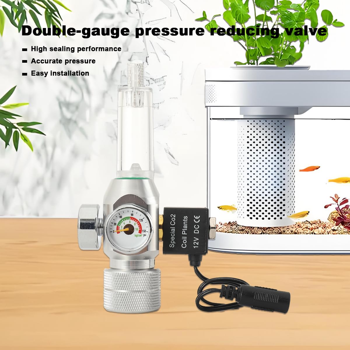 CO2-Regler für Aquarien, CO2 Druckminderer für bepflanztes Aquarium | CO2 Druckminderer mit Magnetventil & Blasenzähler, nur für Sodastream-Flasche. Kein Adapter ist erforderlich