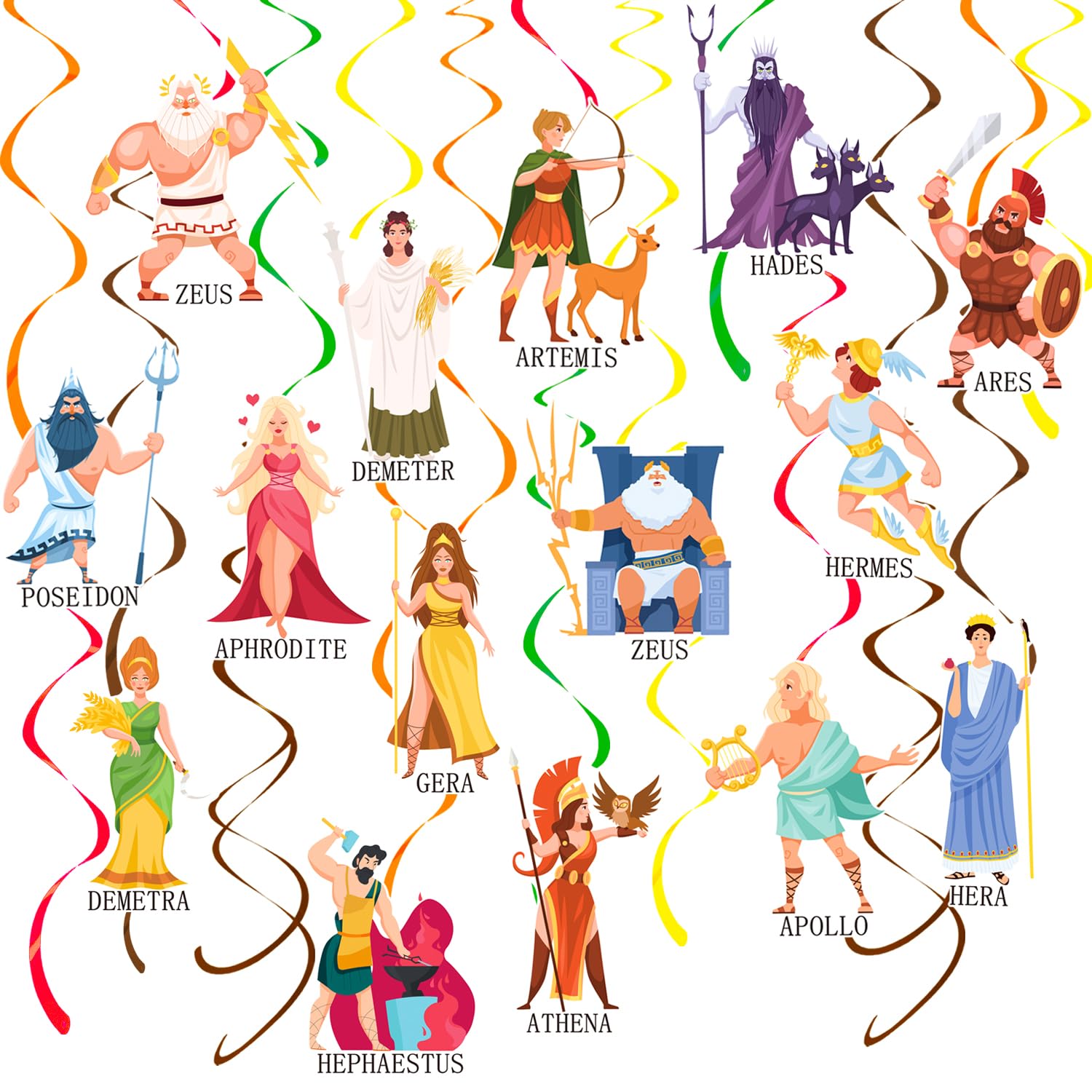 Greek Mythology Party Hanging Swirls 20PCS Greece Gods Party Decorations Goddesses Hanging Decoration Ancient Greek Mythology Cutout Streamers for