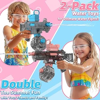 2 Pack Electric Water Guns for Adults Kids, Automatic Water Gun Toys for Kids Ages 4-8 8-12, Large Capacity High Power, Ultra-Long Range, Summer Pool Outdoor Beach Water Toys for Boys Girls（Pink+Blue）