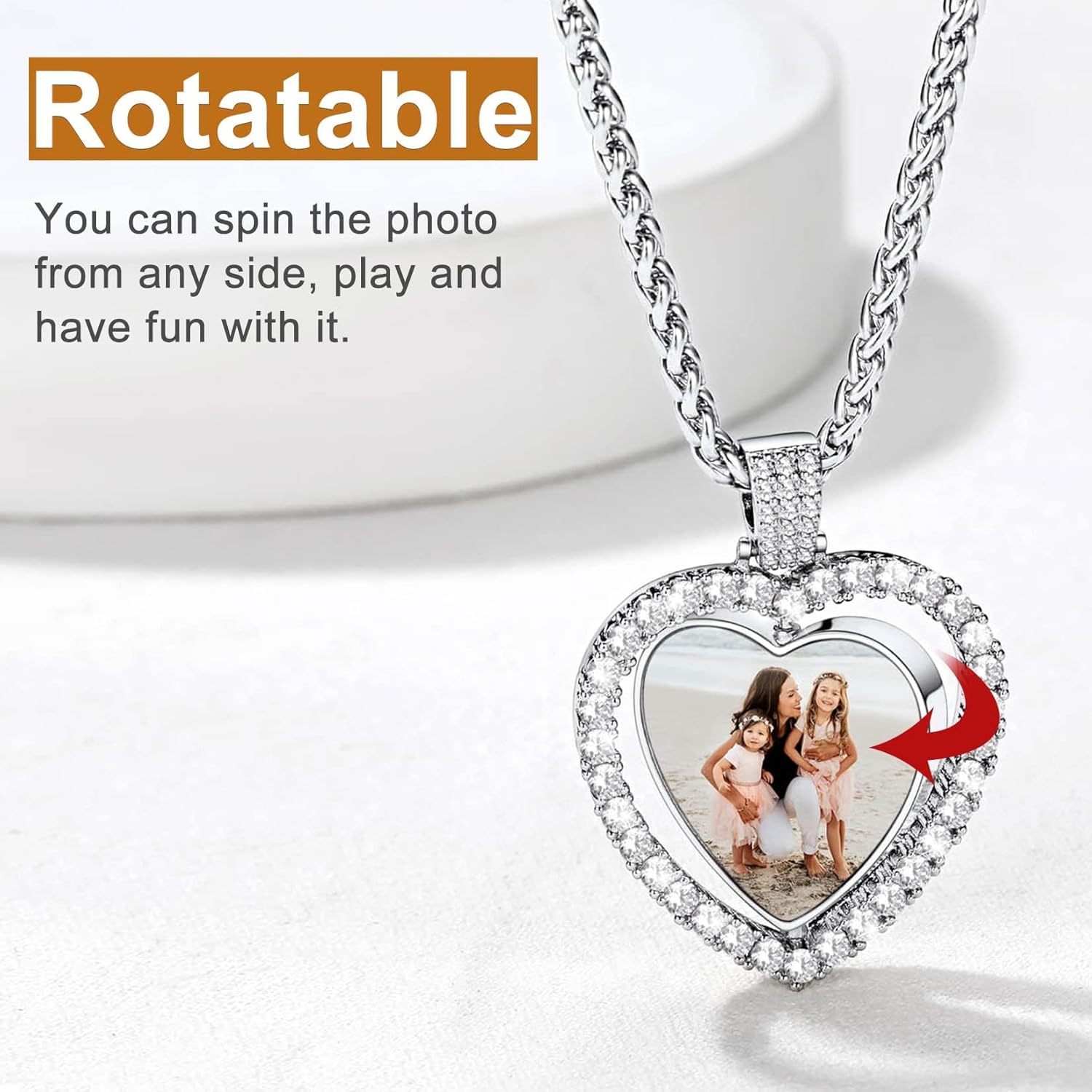 U7 Custom Photo Necklace Men Women Personalized Jewelry Customized Any Picture Pendant Stainless Steel Chain 18-30 Inch Tennis Necklaces, Mothers or Lover Gift