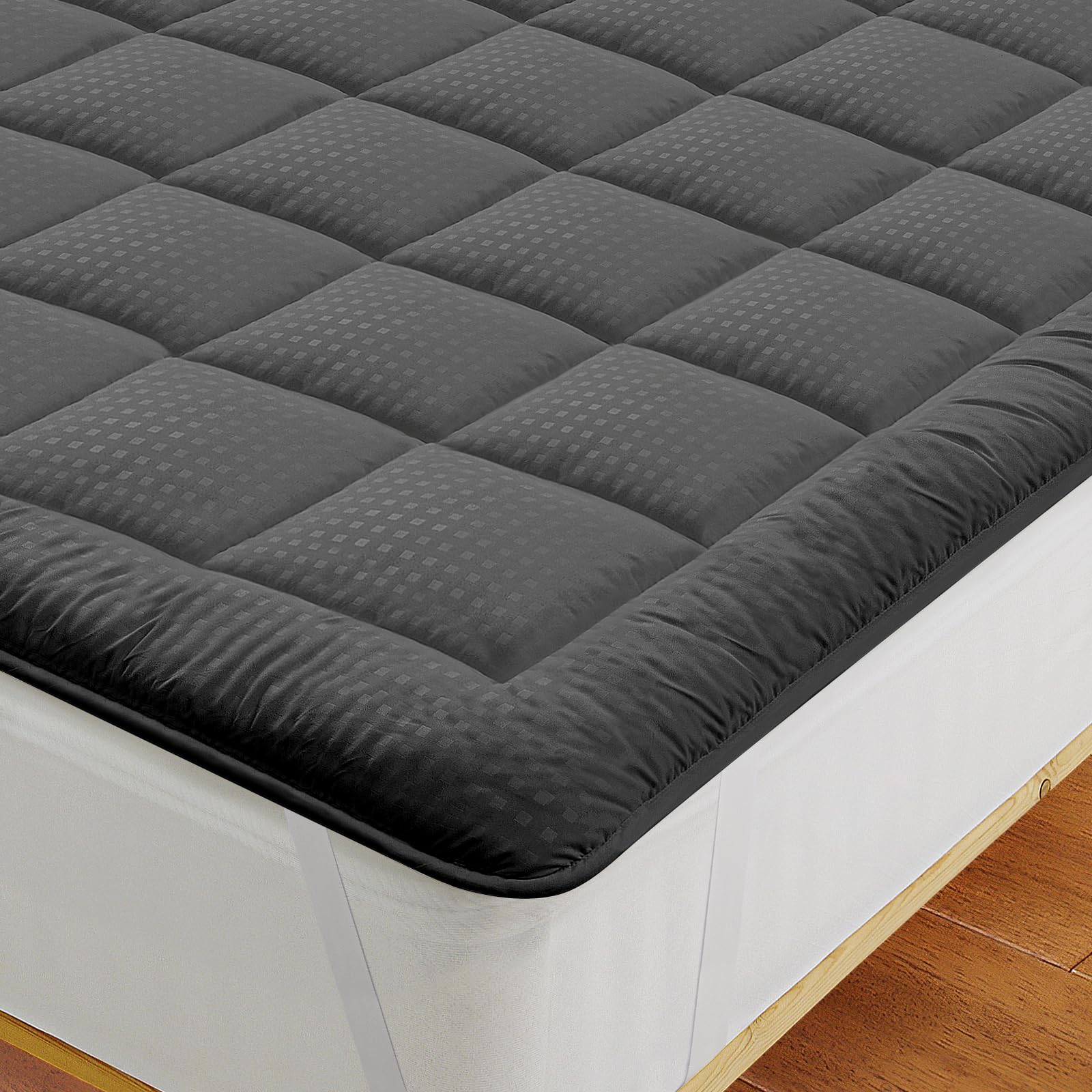 Autsel 3D Topper Matrimoniale 160 x 200cm Extra-Morbido Topper Materasso Trapuntato Antiallergico Coprimaterasso (Grigio Chiaro)