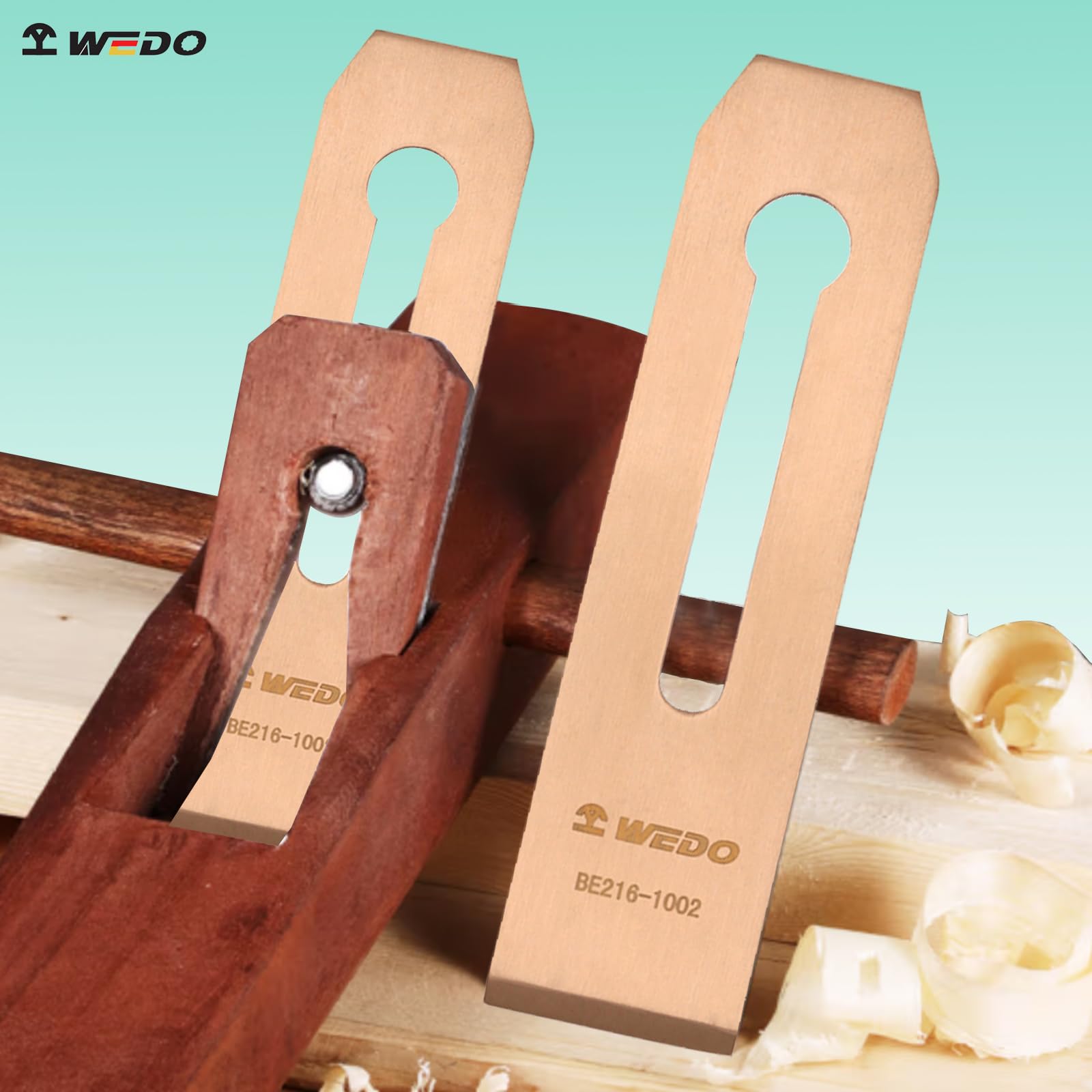 WEDO - Juego de 2 hojas de repuesto para banco, 175 x 43 mm, hoja de cepilladora de mano de madera sin chispa, cobre de berilio, no magnético, certificado BAM/FM, uso para petroquímica, producción de