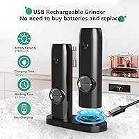 Vista 6 de Juego de molinillo eléctrico de sal y pimienta, juego de molinillo de pimienta automático recargable, luz LED, con una sola mano, con recipiente