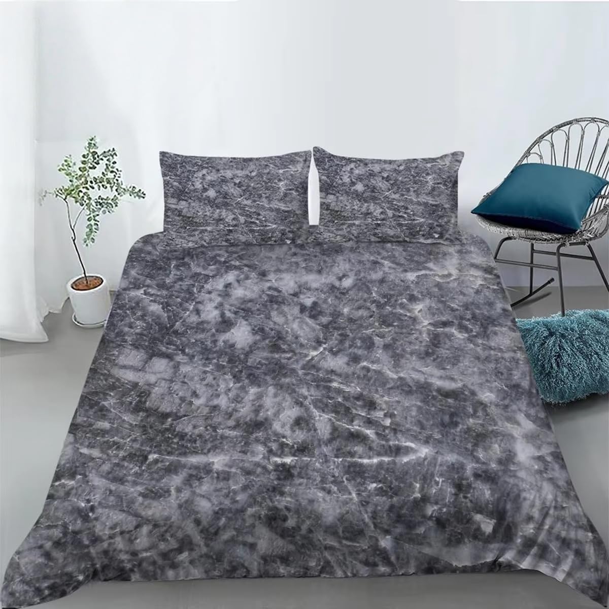 Housse de couette 140x200 marbre gris pour sublimer le décor d'une chambre simple