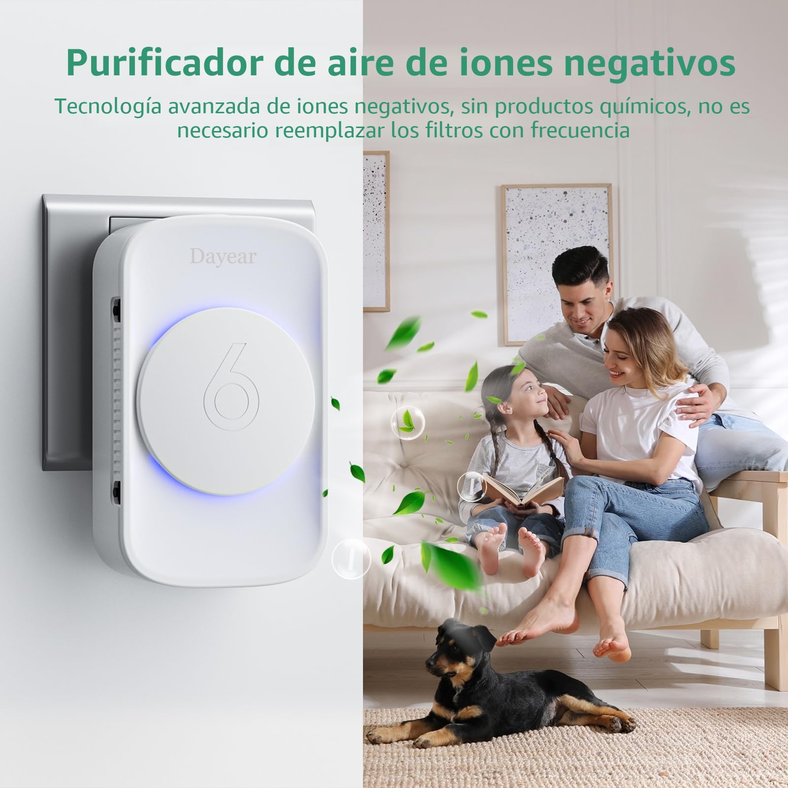 Purificador de Aire, Dayear Plug in Purificador de Aire de Iones Negativos,3 modos de luz Led, Mini Air Purifier para Dormitorio/Casa/Sala de Estar/Sala de Mascotas/3Pcs