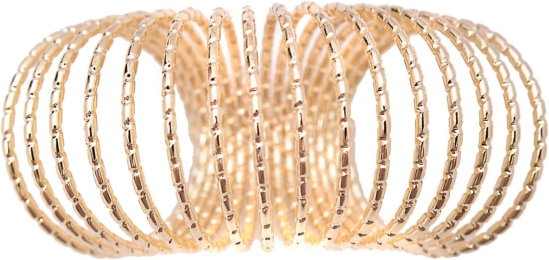 Diamond Cut Spring Warped Wire Knuckle Ring (Gold-Plated-Base)