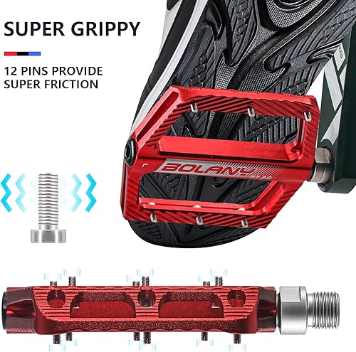 Miniatura 5 de BOLANY Pedales de bicicleta de montaña, 3 rodamientos, pedales planos de aleación de aluminio, hechos por CNC, antideslizante de doble cara, diseño