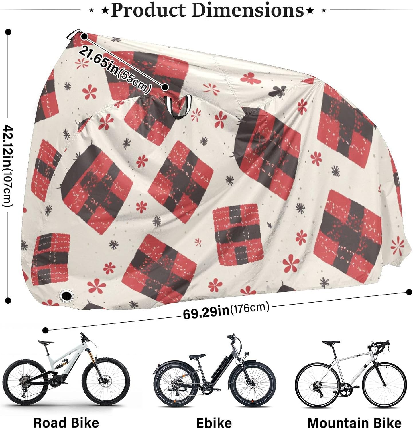 Buffalo Plaid Red Black Cover for Bike Waterproof Electric Bike Cover Bikes Storage