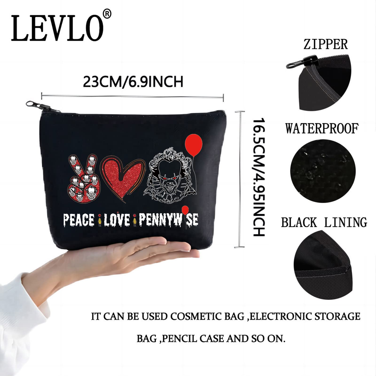 LEVLO Clowns Cosmetic Make Up Bag Movie Fans Gift Peace Love Clowns Makeup Zipper Pouch Bag Horror Movie Gift - Image 2