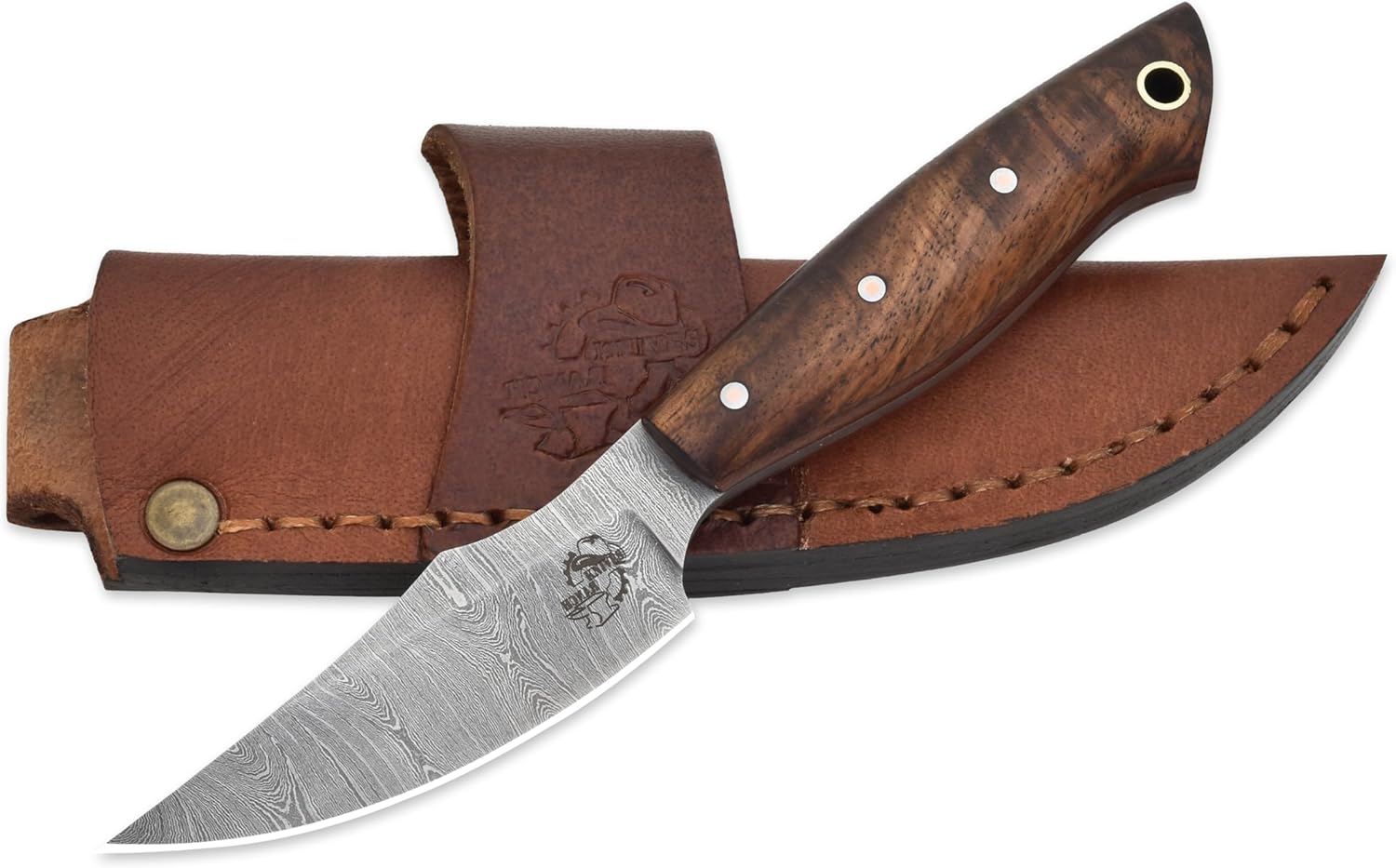 Knives Ranch Handmade EDC Fixed Blade Hunting Knife – Forged Damascus Steel – Rosewood Handle – Horizontal Carry Sheath – Outdoor Cowboy Knife (3180-IRW)