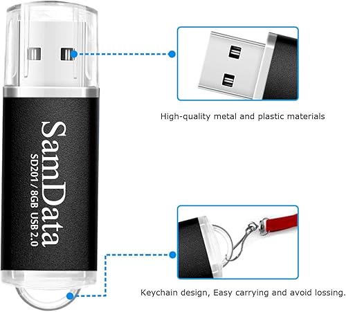 Miniatura 25 de Unidades flash USB de 16 GB, 1 paquete de unidades USB 2.0 para almacenamiento de datos, unidad de salto con indicador LED (negro, 16GB-1Pack)