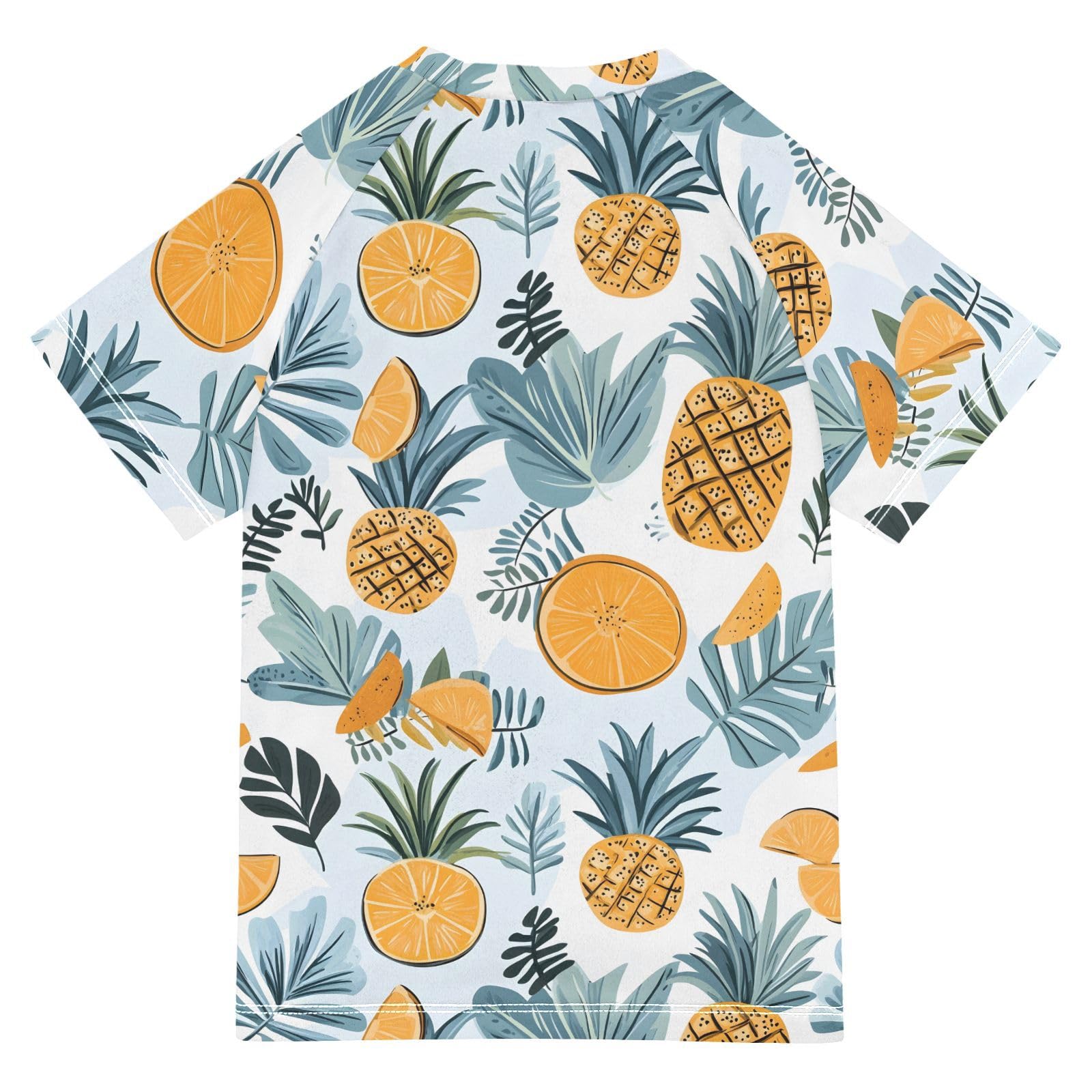 ALAZA Boys Swim Shirts Toddler Rash Guard Short Sleeve Rashguard Pineapple Leaves Print UPF 50+ 11-12T