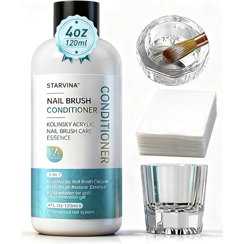 Nail Brush Cleaner and Conditioner 4oz - Deep Cleans Gel Polish, Dip Powder, Builder Gel, Poly Gel Slip Residue and Restores Kolinsky Sable, Acrylic Art Brushes