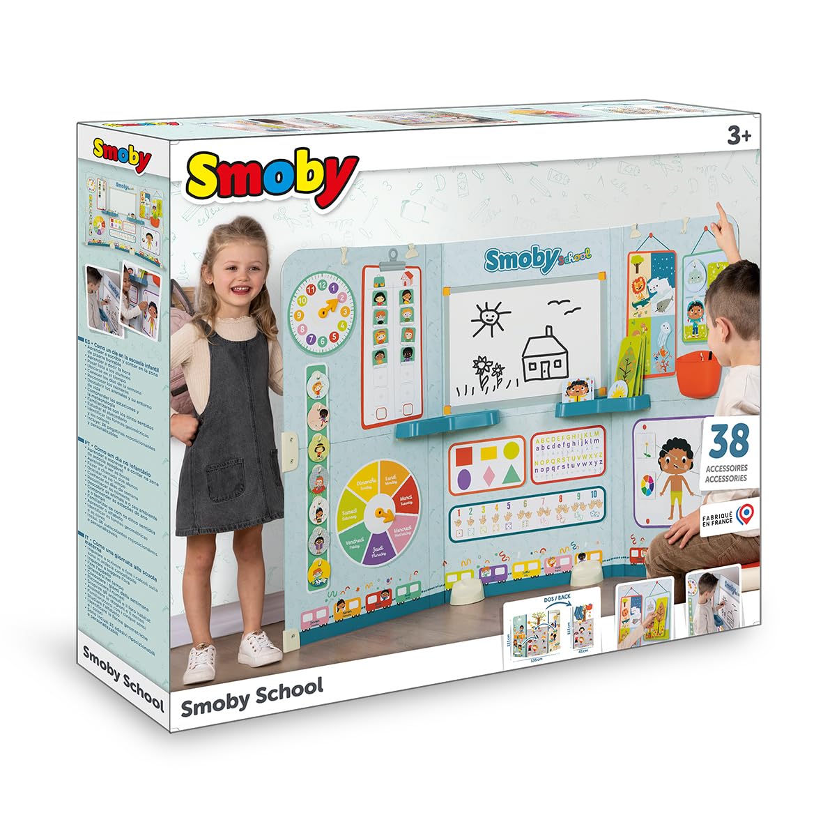 Smoby - Escuela - Aula - Alumno/Profesor - Tríptico - Numerosos Accesorios - A Partir de 3 años - Fabricado en Francia