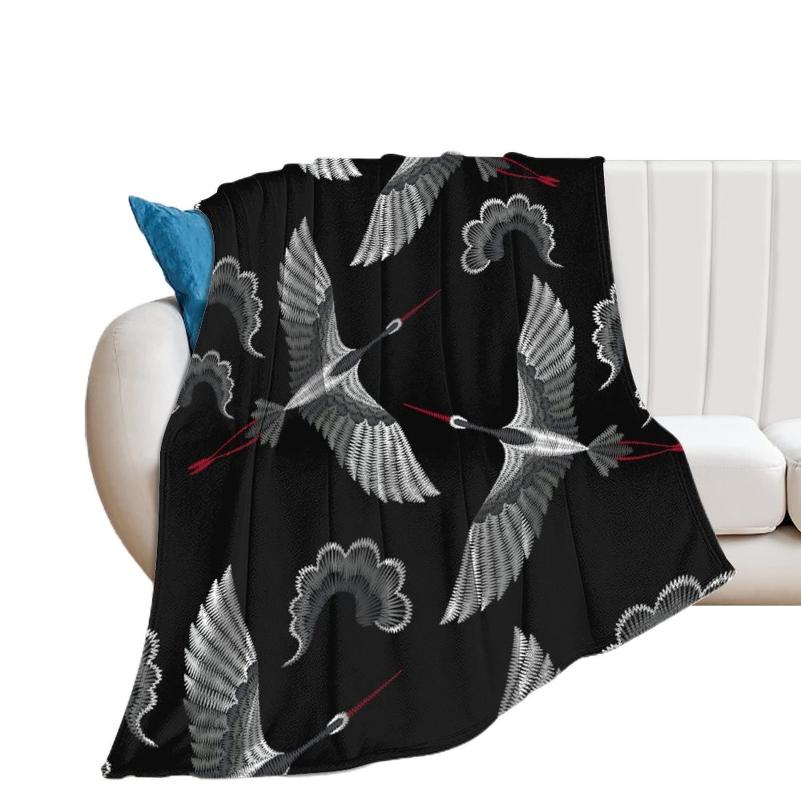 Couverture polaire grue flanelle anti-poussière et lavable pour lit et canapé moderne