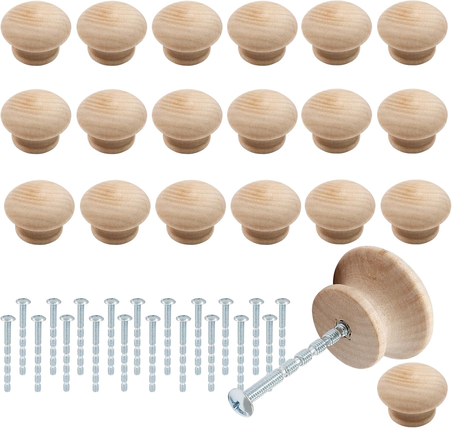 Murtenze 20 PCS 1-1/2 inch Unfinished Wood Knobs Mushroom Shape Wooden Cabinet Pulls Handles Round Drawer Knobs Dresser Knobs for Dresser Cupboard Wardrobe