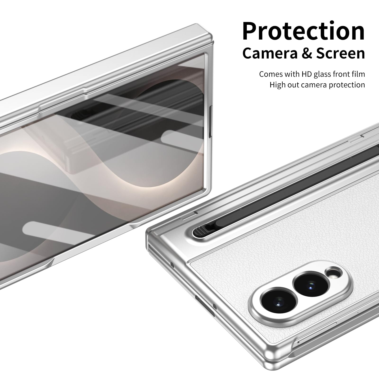 Etui do Galaxy Z Fold 8 Wide z rysikiem, Z Fold8 szeroka osłona z przednią osłoną ekranu + gniazdo na rysik S, skórzane etui do Samsung Galaxy Z Fold8 Wide z ochroną zawiasów, białe