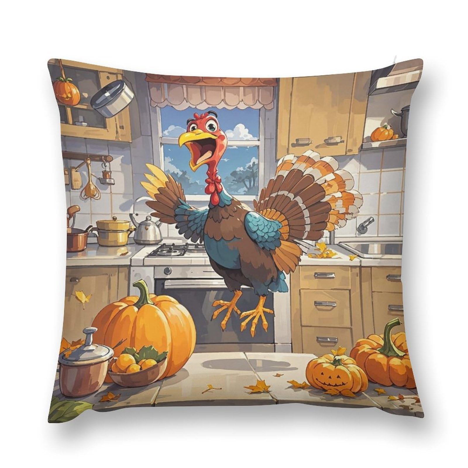 VstaDank Pumpkin and Turkey Throw Pillow Cover with Hidden Zipper Farmhouse Couch Pillow Cover Cozy Soft Short Plush Cushion Case Fashion Square Decorative Pillow Cover for Living Room