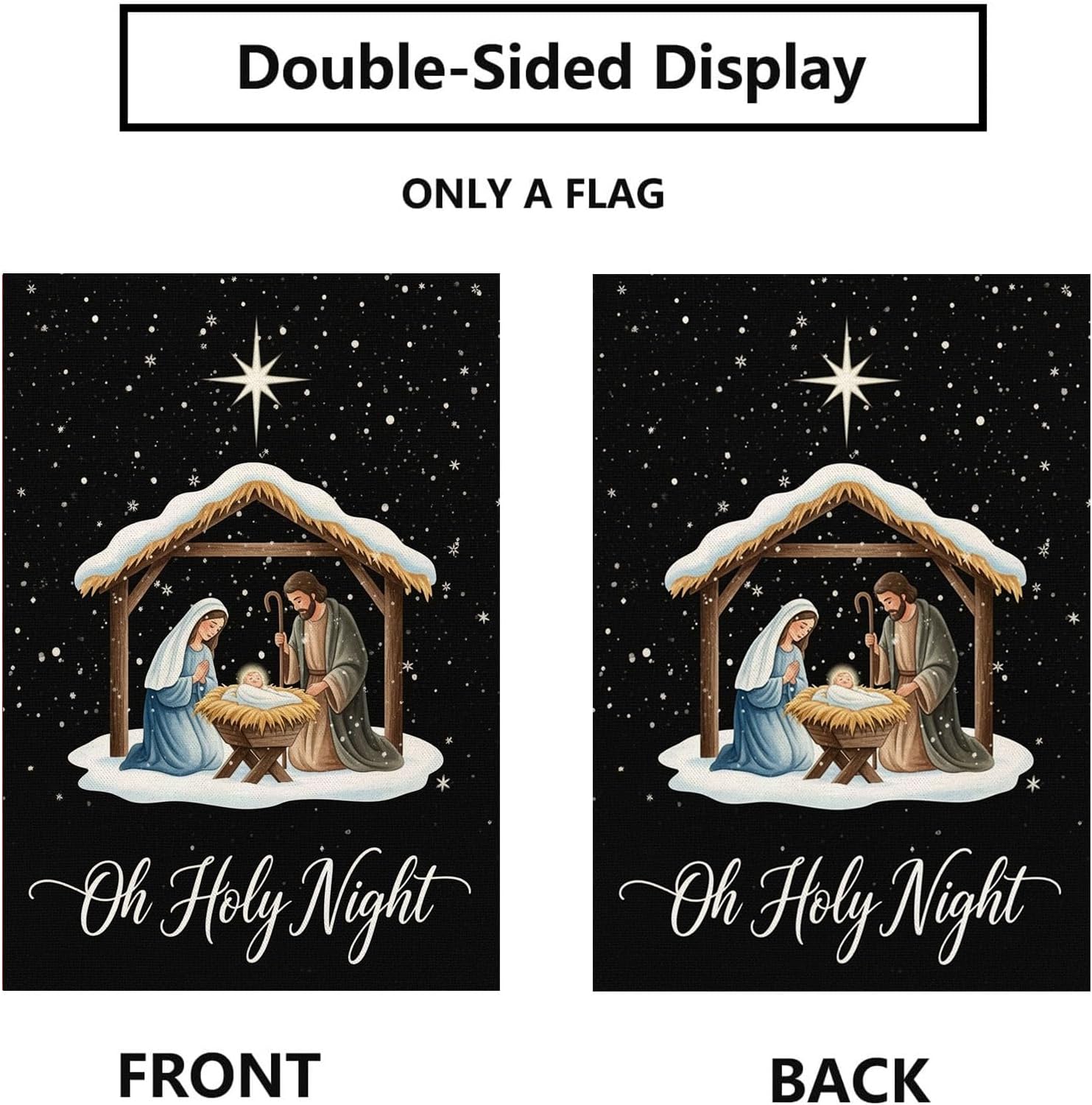 Christmas Nativity Garden Flag 12x18 Inch Double Sided Oh Holy Night Jesus Christian Xmas Winter Yard Outdoor Decorations - Image 2