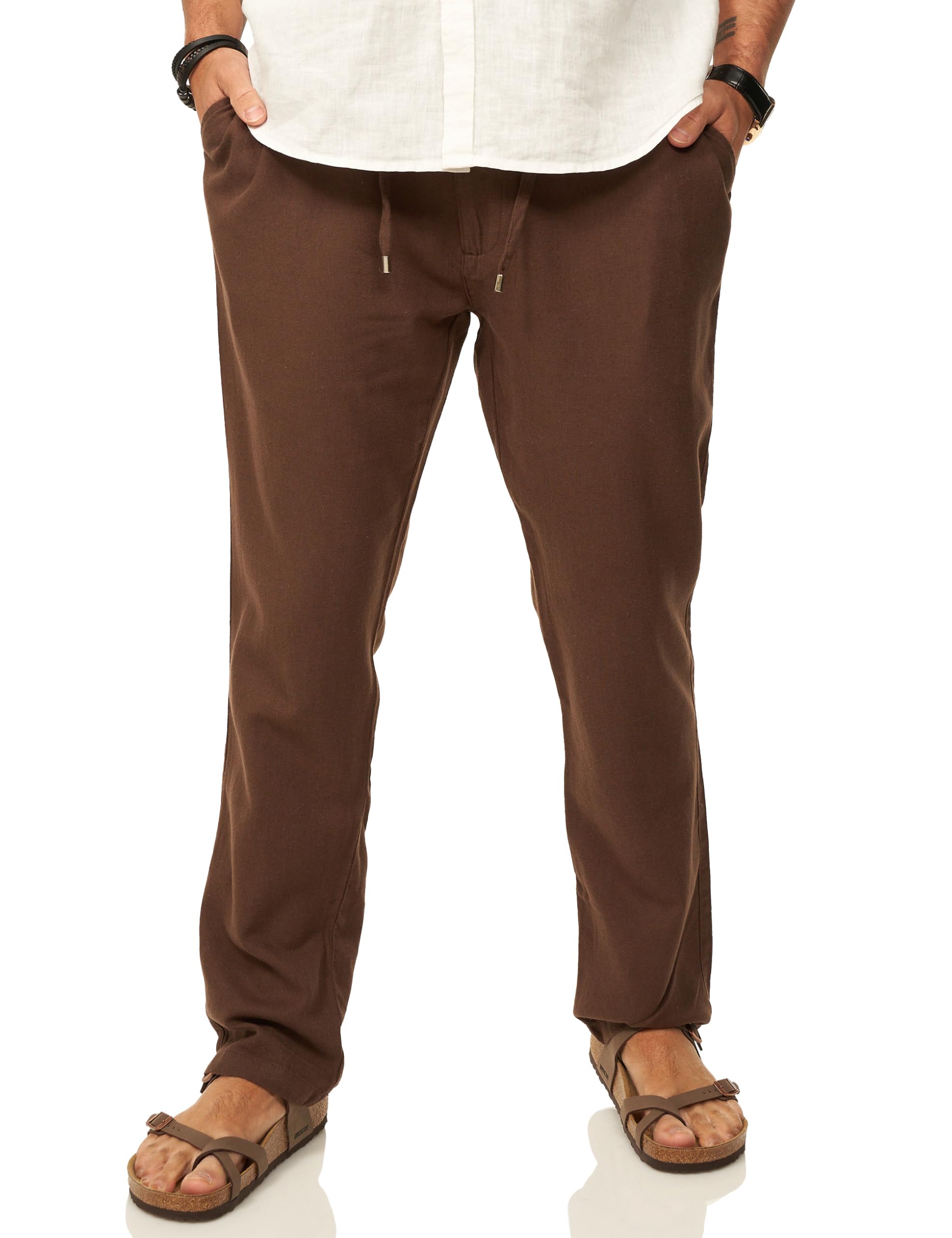 behype. Pantaloni da uomo in lino in stile chino, con elastico in vita e cordino, come pantaloni in tessuto traspirante, pantaloni chino estivi da uomo