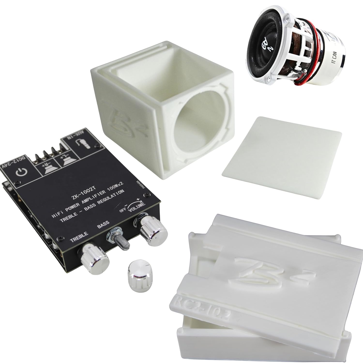 RC2 2" RC Car Subwoofer w/ 2ch Bluetooth Chip Amp & Single Vented Box (Black)