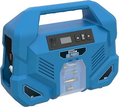 Güde Kompressor Airpower Dual Drive 12/230V/5-tlg. (150 W, max. 8 bar, 20 l/min eff. Liefermenge, öl- und wartungsfrei, 12 Volt & 230 Volt Anschluss, LCD-Display, 0,6 m Druckluftschlauch & Zubehör)