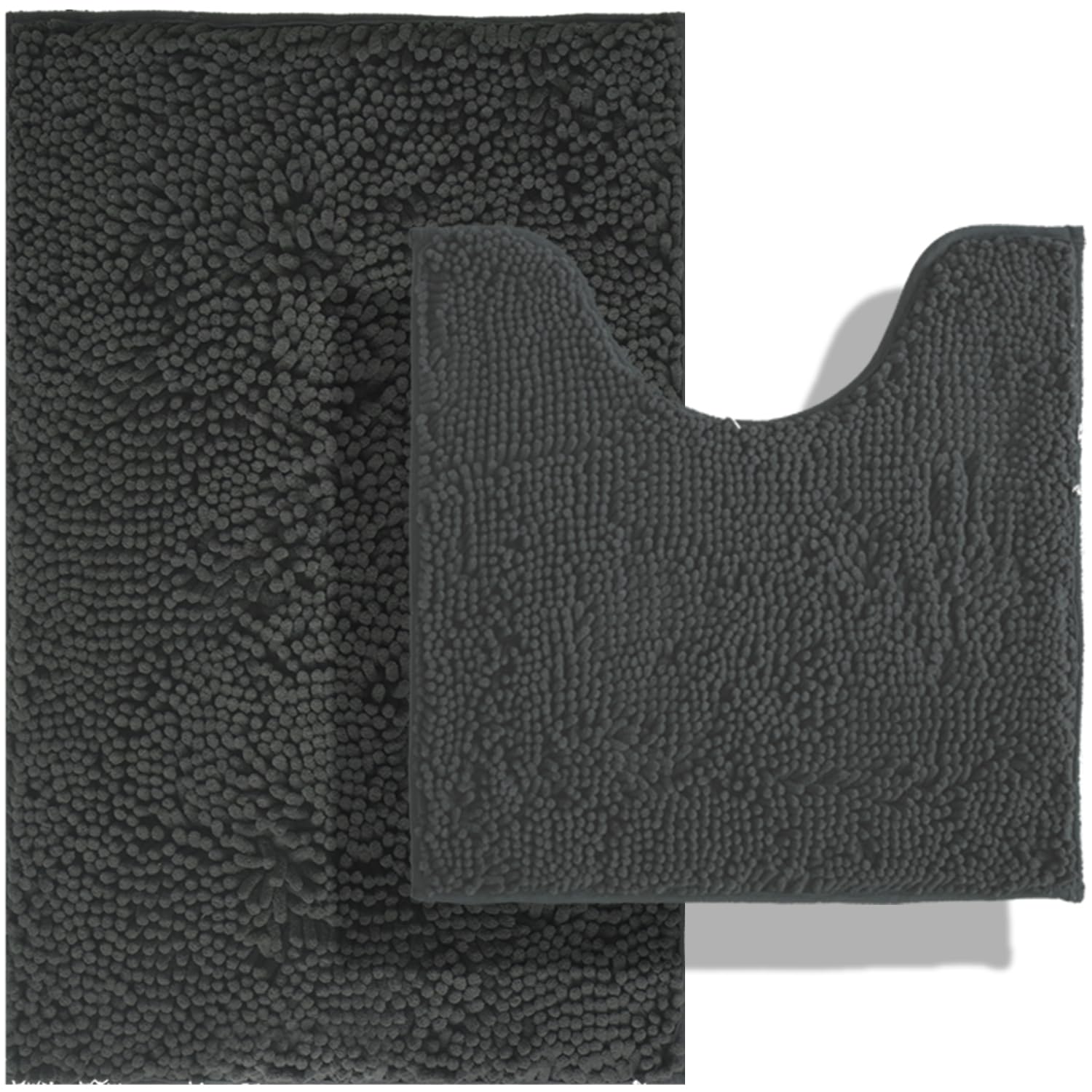 BOANKODU Juego de 2 tapetes de baño de felpilla ultra suave, súper absorbentes, con parte inferior de PVC antideslizante y duradero, lavables a máquina (gris)