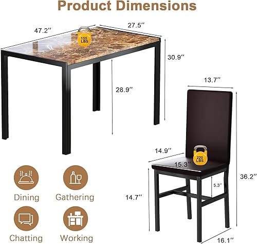 Miniatura 5 de DKLGG Juego de mesa de comedor para 4, mesa de cocina moderna y sillas con 4 sillas de piel sintética, juego de mesa de comedor que ahorra espacio
