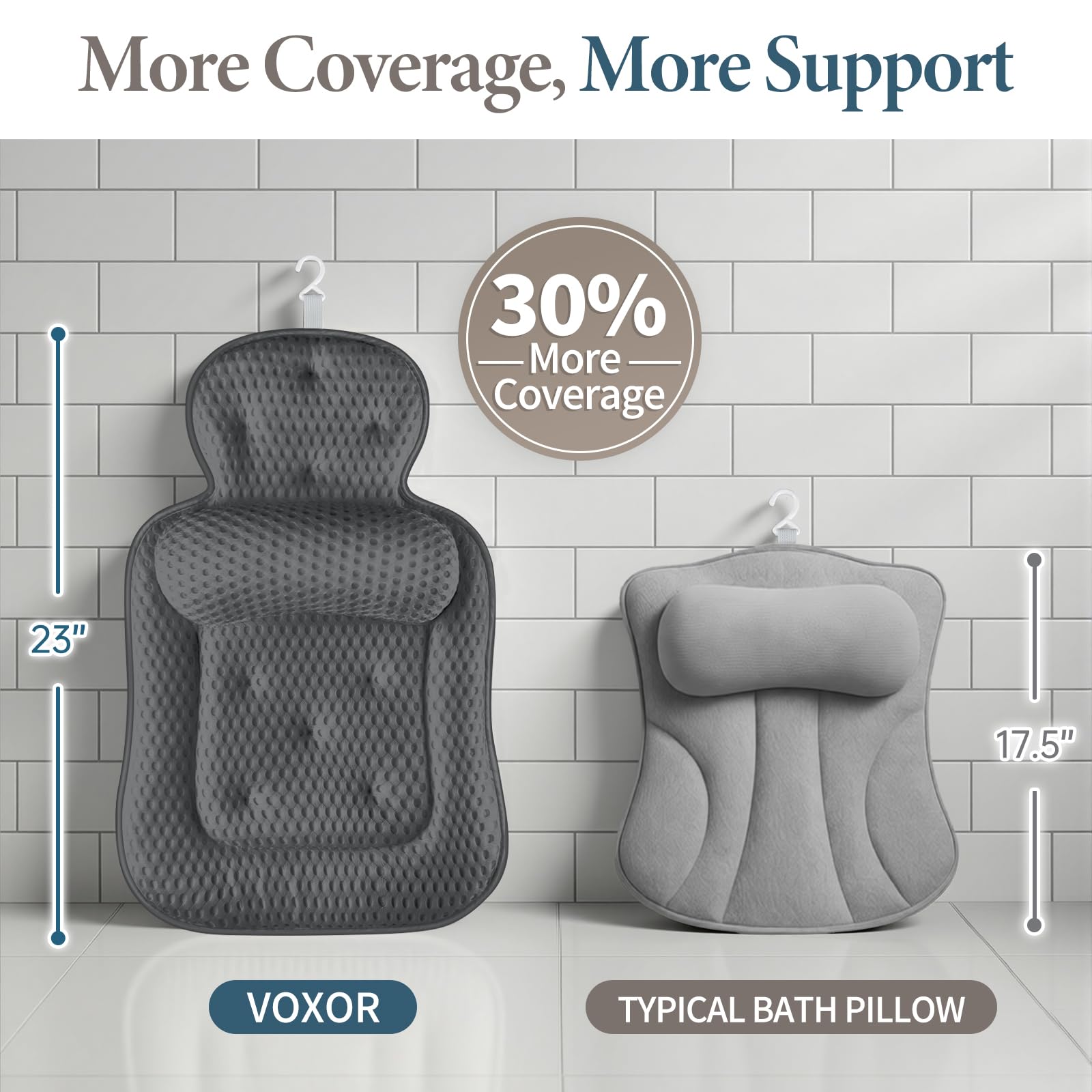 Almohadas de baño para bañera, cojín de bañera agradable a la piel para cabeza y cuello con tela de malla 5D suave y 54 ventosas antideslizantes, accesorios relajantes para bañera y ducha, regalo de