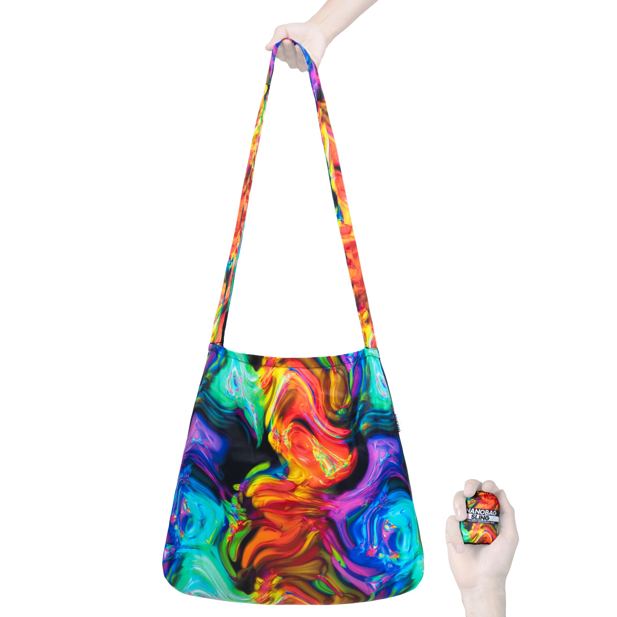 Nanobag Ultra-Lightweight Foldable Sling for Women & Men, Reusable Grocery & Travel Bag, Packable Collapsible Compact Market Crossbody (Sling Digital