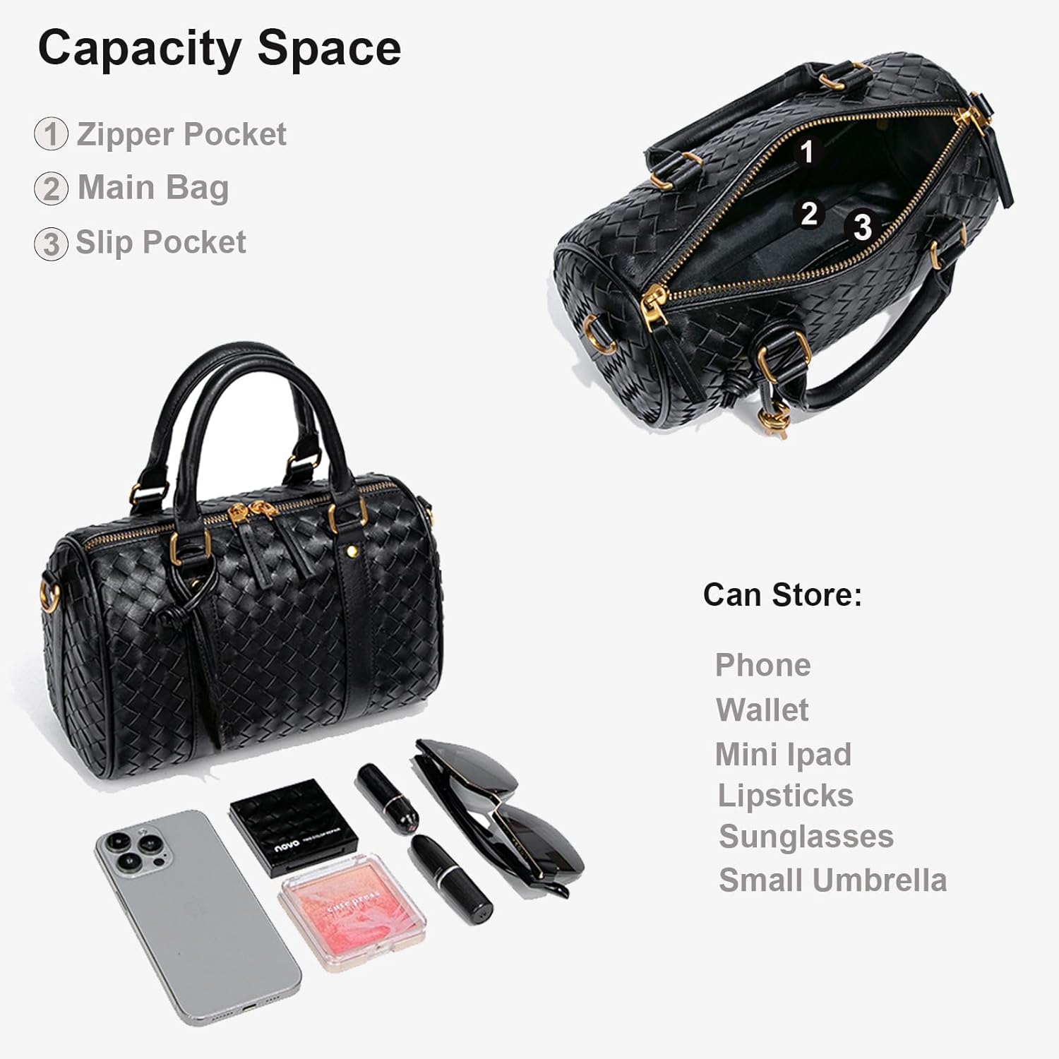 Woven Tote Bag for Women Leather Crossbody Purse, Handwoven Satchel Bag Top Handle Handbag with Adjustable Shoulder Strap - Image 5